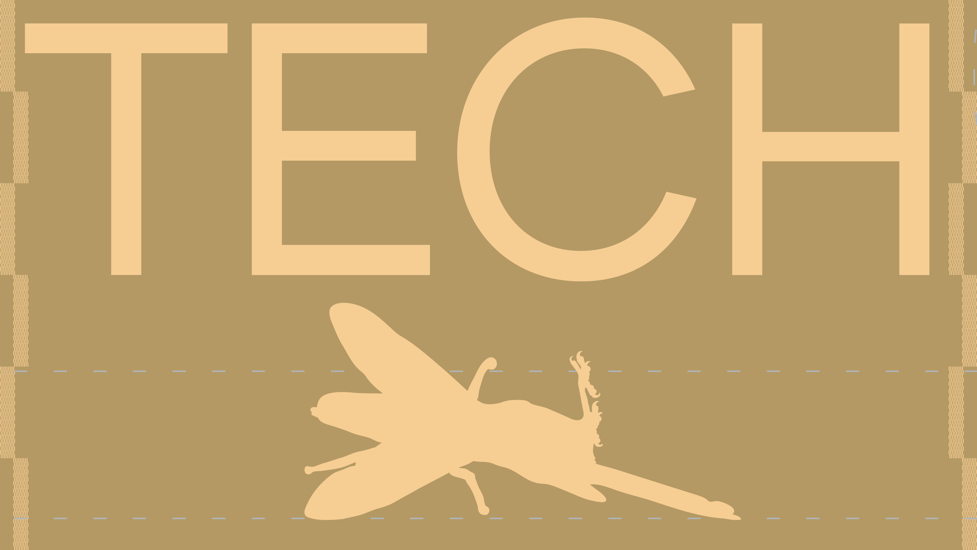 the word tech looming over a dead magpie-black soldier fly chimera in a sickly monochromatic orange color palette